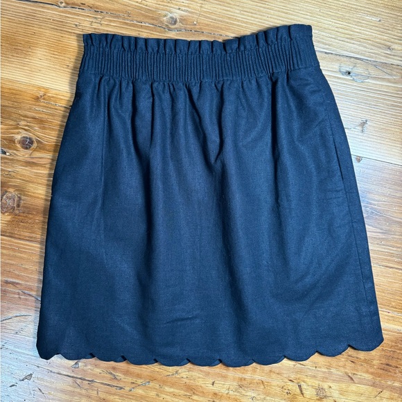 NWT J. Crew Women Scalloped Hem Sidewalk Linen Cotton Skirt Elastic band Blck 00 - Picture 2 of 10